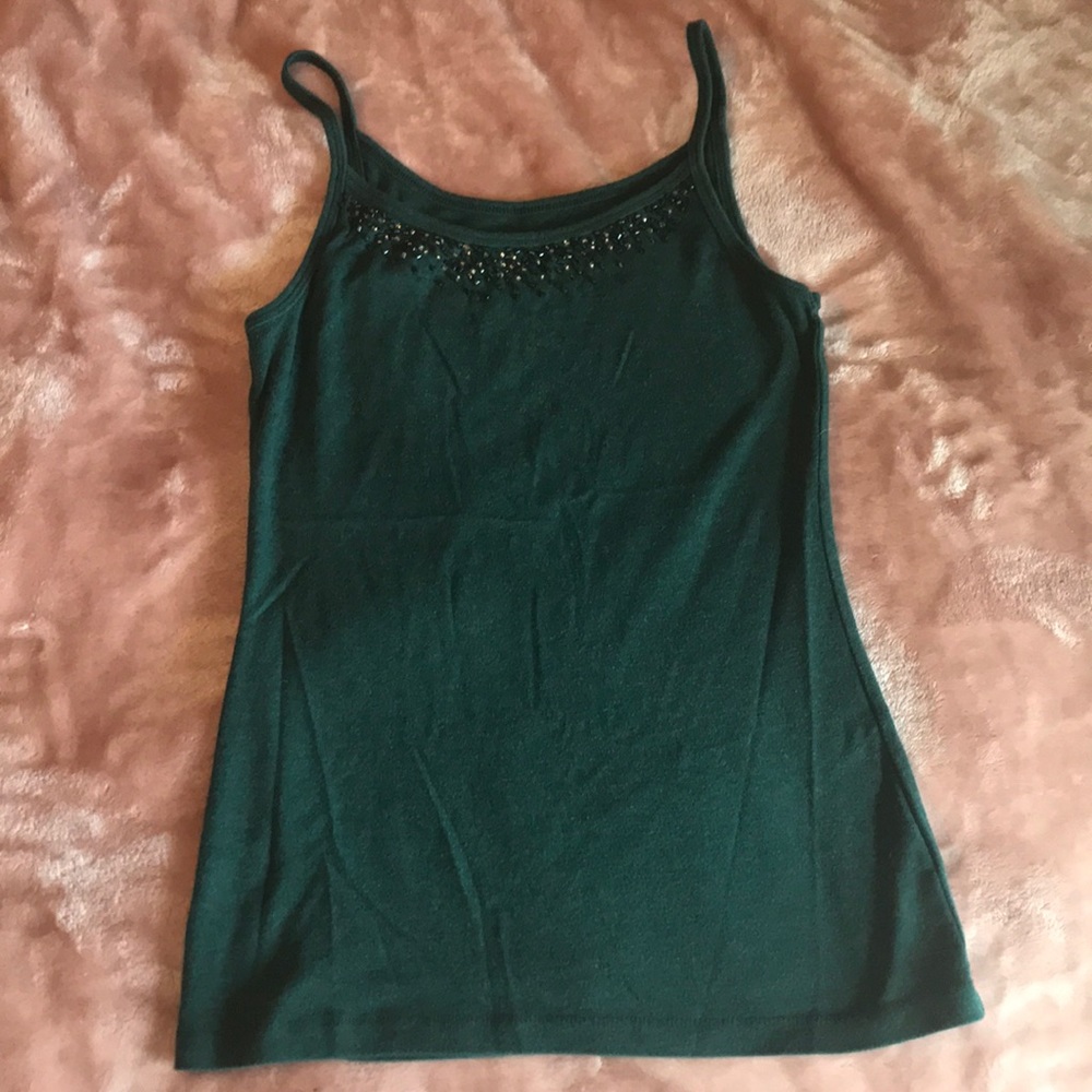 Forest green tank with beading